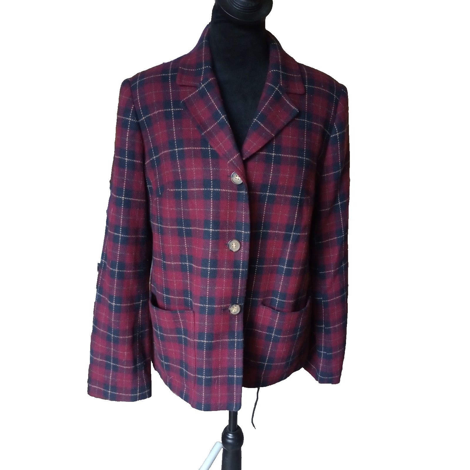 White Stag Womens 6 Wool Blend Cherry Jubilee Plaid Button Up Blazer Vtg